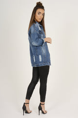 Dark Studded Distressed Oversized Denim Jacket - Barbara