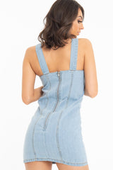 Light Denim Sleeveless Back Zip Mini Dress - Kasandra