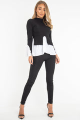 Black Ribbed Flared Shirt and Leggings Co-ord - Aafiya