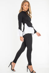 Black Ribbed Flared Shirt and Leggings Co-ord - Aafiya