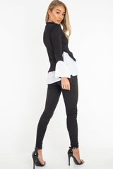 Black Ribbed Flared Shirt and Leggings Co-ord - Aafiya