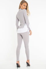 Grey Ribbed Flared Shirt and Leggings Co-ord - Aafiya