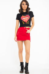 Red Distressed Denim Skirt - Blakelyn