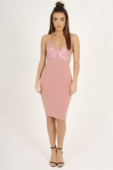 Pink Applique Mesh Bodycon Dress - Tallulah