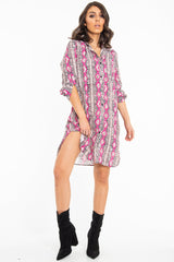Fuchsia Snake Print Oversized Shirt Dress - Joselynn