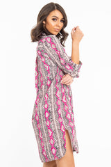 Fuchsia Snake Print Oversized Shirt Dress - Joselynn