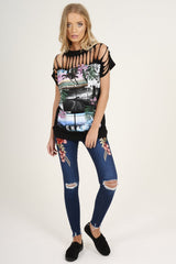 Black Distressed 'Take Chance' Print T-Shirt - Sonny