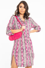 Fuchsia Snake Print Oversized Shirt Dress - Joselynn