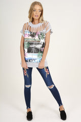 Grey Distressed 'Take Chance' Print T-Shirt - Sonny