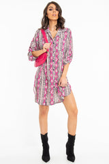 Fuchsia Snake Print Oversized Shirt Dress - Joselynn