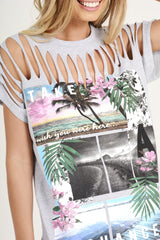 Grey Distressed 'Take Chance' Print T-Shirt - Sonny