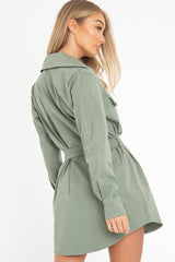 Khaki Button Up Belted Utility Dress - Abia