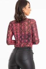 Pink Snake Print Mesh Long Sleeve Top - Marisela