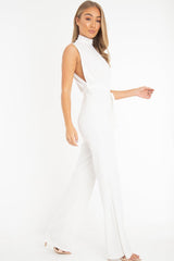 White High Neck Belted Wide Leg Jumpsuit - Phoebie