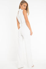 White High Neck Belted Wide Leg Jumpsuit - Phoebie