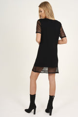 Black Mesh Love Paradise Slogan T-shirt Dress - Sally