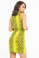 Lime Snake Print Wrap Tie Front Sleeveless Dress - Jayde
