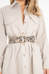 Nude Snakeskin Gold Hardware Wide Belt - Makenlee