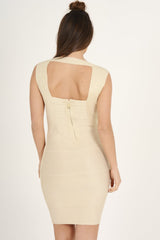 Beige Sparkly Bandage Midi Dress - Libby