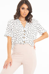 White Plunge Button Up Crop Blouse - Mintie