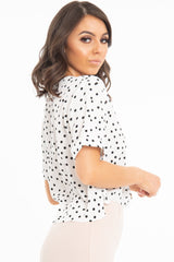White Plunge Button Up Crop Blouse - Mintie