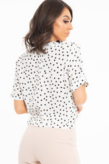 White Plunge Button Up Crop Blouse - Mintie
