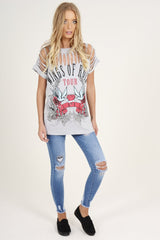 Grey Distressed 'Wings Of Rock Tour' Print T-Shirt - Mischa