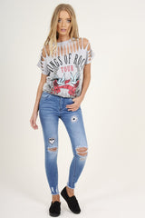 Grey Distressed 'Wings Of Rock Tour' Print T-Shirt - Mischa