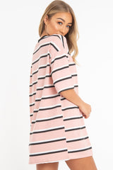 Pink Stripe Oversized T-Shirt Dress - Avriella