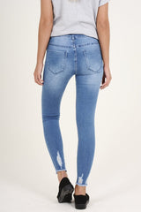 Light Blue Badge Distressed High Waisted Jeans - Leora