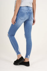 Light Blue Badge Distressed High Waisted Jeans - Leora