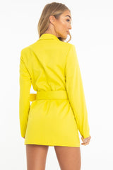Yellow Double Breasted Button Front Belted Blazer - Huda