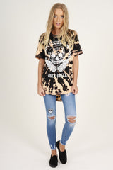 Black Acid Wash Rock Angel Slogan T-shirt Dress - Eden