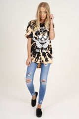 Black Acid Wash Rock Angel Slogan T-shirt Dress - Eden