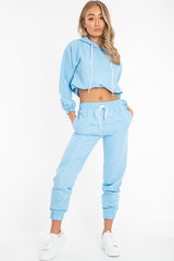 Light Blue Woven Drawstring Hoodie Jogger Co-Ord - Elvira