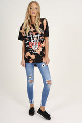 Black Acid Wash World Tour Slogan T-shirt Dress - Adel