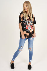 Black Acid Wash World Tour Slogan T-shirt Dress - Adel