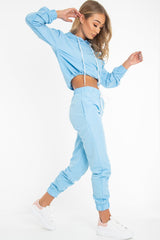 Light Blue Woven Drawstring Hoodie Jogger Co-Ord - Elvira