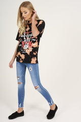 Black Acid Wash World Tour Slogan T-shirt Dress - Adel