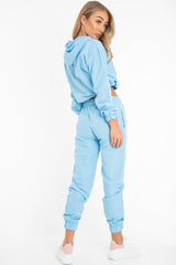 Light Blue Woven Drawstring Hoodie Jogger Co-Ord - Elvira