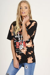 Black Acid Wash World Tour Slogan T-shirt Dress - Adel