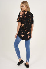 Black Acid Wash World Tour Slogan T-shirt Dress - Adel