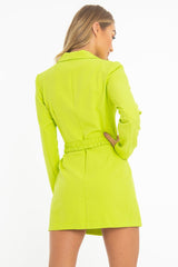 Lime Double Breasted Button Front Belted Blazer - Enya