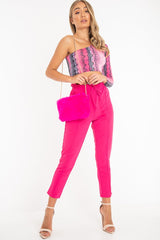 Pink Snake Print One Sleeve Crop Top - Preesha