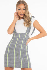 Black Neon Green Check Ruffle T-Shirt Underlay Dress - Stacy