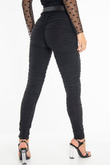 Black Slinky Ruched High Waist Leggings - Dakota