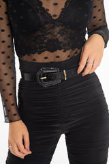 Black Faux Snake Patent Large Buckle Belt - Noriyah