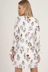 White Floral Flared Sleeve Dress - Aisha