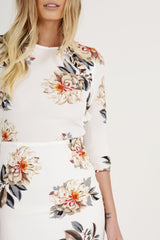 White Floral Ruffle Side Dress - Nadine