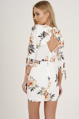 White Floral Ruffle Side Dress - Nadine